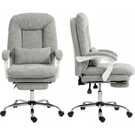 Silla de oficina ergonómica de terciopelo gris reclinable 155° con reposapiés MODENUIT (1/5)