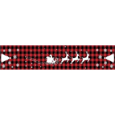 KARIERTER WEIHNACHTS-TISCHLÄUFER 33x180 Rot Weihnachtsmann-Rentier-Thema für den Tisch