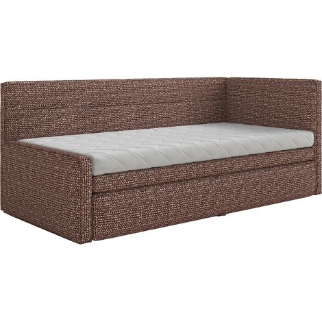 Selsey Nesmi - Lit rembourré - 90x200 cm - tissu tressé Marron (1/5)