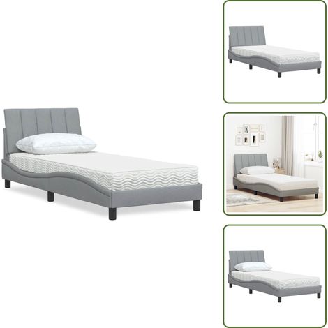 Lit avec matelas gris clair 90x200 cm tissu - Lit - Lits - Meuble De Chambre À Coucher - Sommier (1/5)