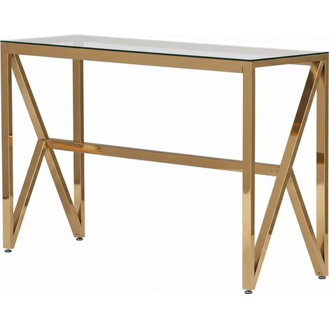 Console métal doré lignes cintrées plateau verre transparent 120cm MAJESTIQUE (1/5)
