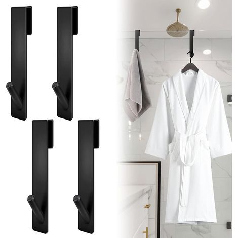 Shower Hooks Set of 4, Stainless Steel Shower Hooks, Shower Door Hooks Towel and Razor Hooks Steel (1/5)
