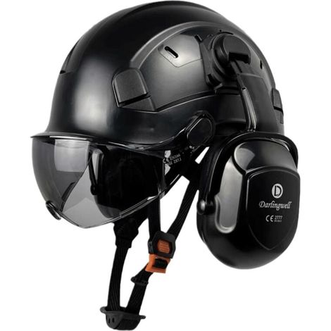 Casco di sicurezza con visiera e protezioni acustiche, casco per la cura degli alberi in ambito forestale, potatura degli alberi da giardino, deforestazione, casco di sicurezza (nero + visiera traspar