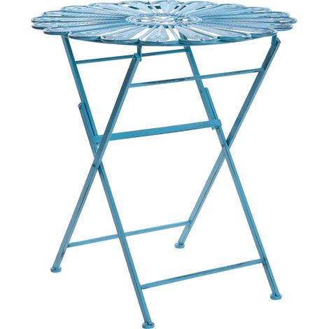 Table de Bistrot d'Extérieur Ronde en Métal Effet Vieilli Bleu Pavia