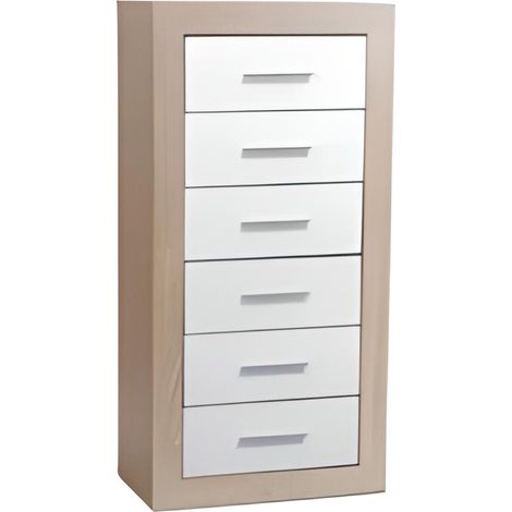 Chiffonnier de 6 tiroirs coloris Chêne Cambrian / Blanc - Longueur 54 x profondeur 35 x hauteur 110 cm -PEGANE-