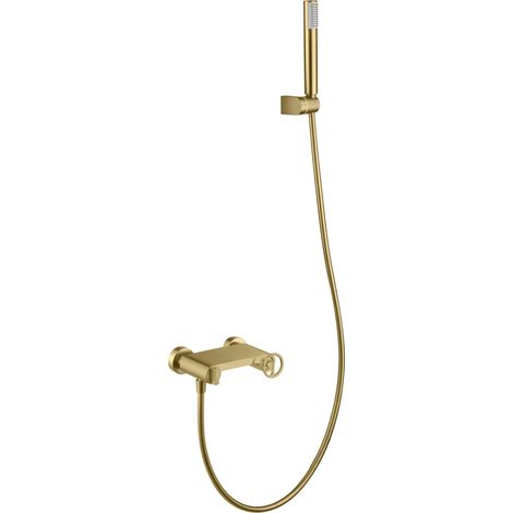 IMEX Set doccia monocomando oro spazzolato con corpo in ottone tubo flessibile PVC 180 cm staffa fissa doccetta rotonda cartuccia ceramica Ø35 mm Olimpo Imex-BDC033-5OC
