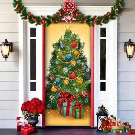Santa Claus door frame banner, front door decoration with fun Christmas and Merry Christmas door frame - green -