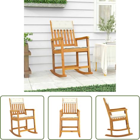 The Living Store Chaise à bascule avec coussins bois massif d'acacia - Chaise À Bascule - Chaise De Jardin - Mobilier De Jardin - Bois D'acacia - Fauteuil Relaxant (1/5)