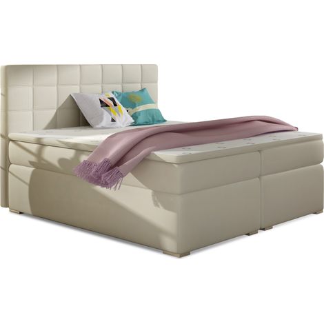 Lit chambre d'hôtel avec matelas simili cuir beige clair Alko-140x200 (1/5)