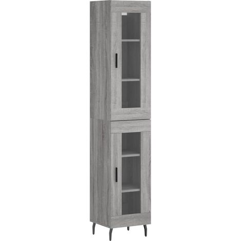 Buffet bahut commode armoire meuble de rangement organisateur cuisine salle de séjour salon haut sonoma 34,5 x 34 x 180 cm bois d'ingénierie gris