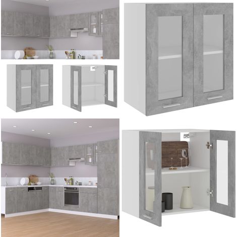 Armoire en verre suspendue Gris béton Bois d'ingénierie - Armoire Suspendu - Meuble De Cuisine - Rangement Cuisine - Armoire Verre - Gris Beton - Home & Living (1/5)