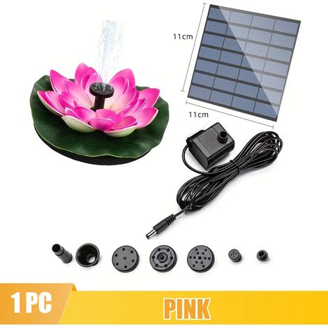 Fontaine solaire d'extérieur (rose) idéale pour bassin de jardin. Kit de pompe solaire avec 6 buses pour la décoration de piscines et de jardins. (1/5)