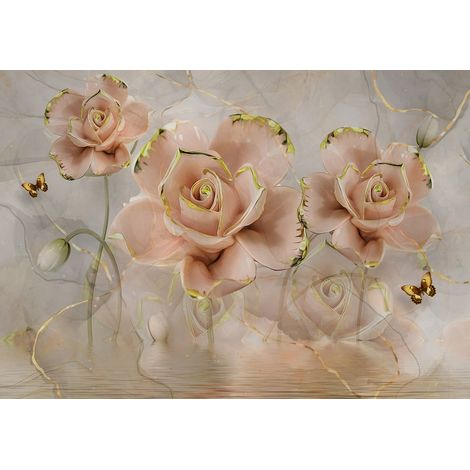 Papier peint panoramique - Fleurs 3D - 130 cm x 91 cm (1/2)