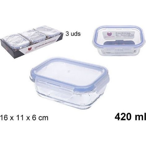 Trade Shop - Set 3pz Contenitori Per Alimenti In Vetro Con Coperchio Di Plastica 420ml 110550 -