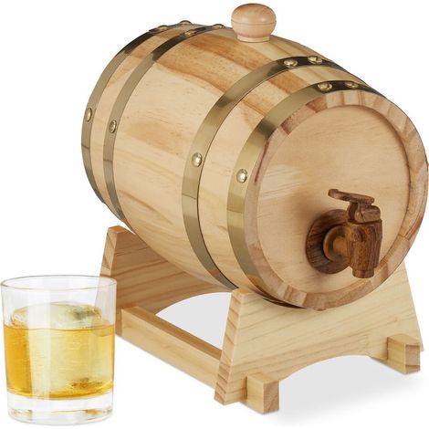 1 Tonneau en bois, 1,25L, avec support et robinet, pour vin et spiritueux, décoration maison (1/5)