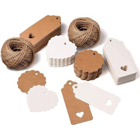 HONORNIC - 200 kraft paper tags with heart and 50m jute twine for wedding gifts, Christmas gifts, party gifts, (1/5)