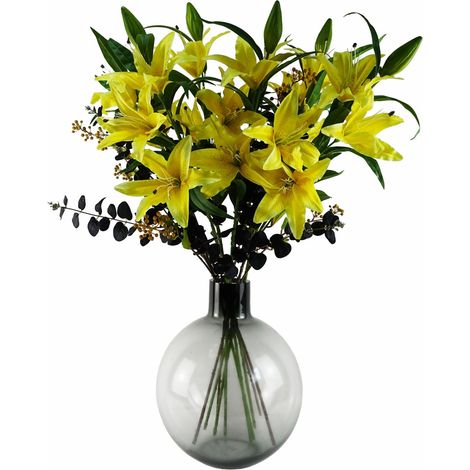 100cm Yellow Lily Black Eucalptus Glass Ball Vase (1/5)