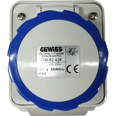 Feste Einbausteckdose 10 Grad IP67 2P+E 16A 200-250V Blaue Schraubverkabelung (1/2)