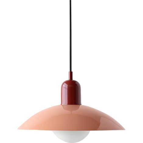 Suspension moderne avec abat-jour en fer émaillé, globe en verre blanc, douille E27, abat-jour amovible, luminaire suspendu pour cuisine, salle à manger, chambre (Rouge+Rose) (1/5)