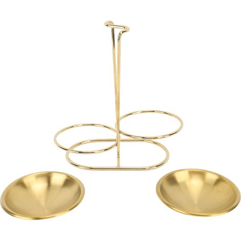 Support vertical pour louche, repose-cuillère, en acier inoxydable, facile d'accès, pour ustensiles de cuisine et casseroles chaudes, doré avec 2 assiettes. (1/5)