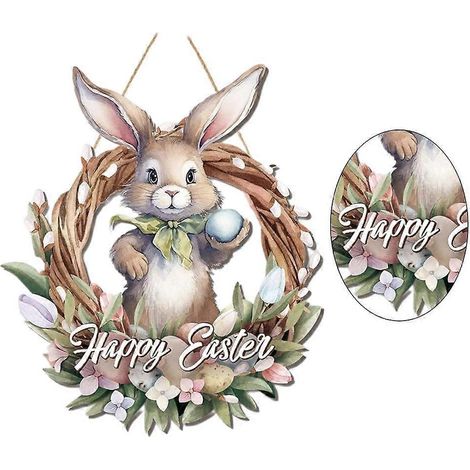 Décoration de porte en bois pour Pâques : un adorable lapin de Pâques crée une ambiance festive (1/4)