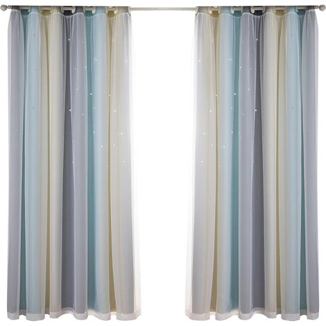 53 Inch Double Layer Polyester Blackout Curtains (Beige 53" W) (1/2)