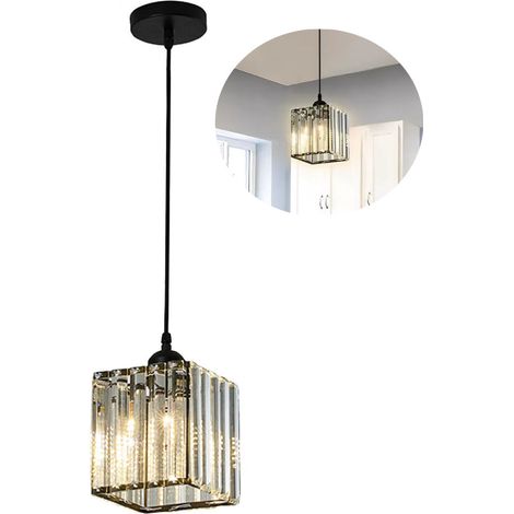 Lampadario moderno in cristallo, lampada a sospensione minimalista, plafoniera E27, altezza del cavo regolabile, adatta per soggiorno e cucina (noir) (1/5)