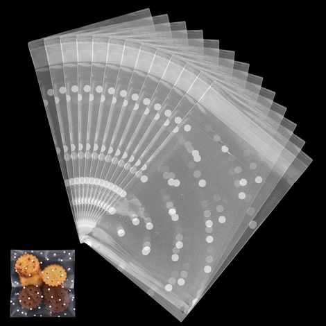 100 Sachets cellophane, motif pois, fermeture adhésive, pour biscuits, bonbons, artisanat (1/5)