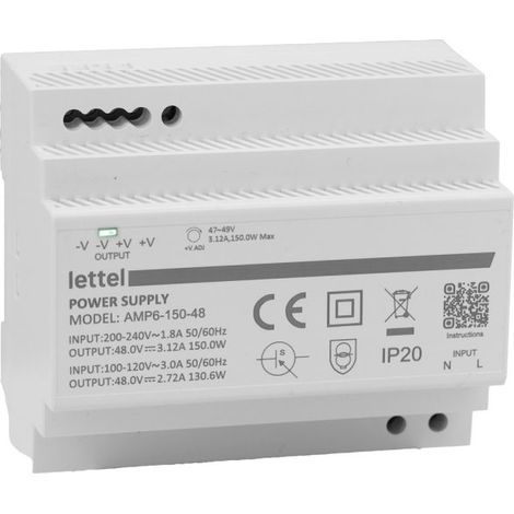 LETTEL - Alimentation 230Vca/24Vcc, puissance 150W. Fixation rail-din, largeur 6 modules. - AMP6-150-24