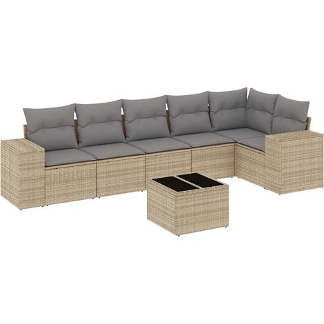 vidaXL Set Divani da Giardino 7 pz con Cuscini Beige in Polyrattan (1/5)