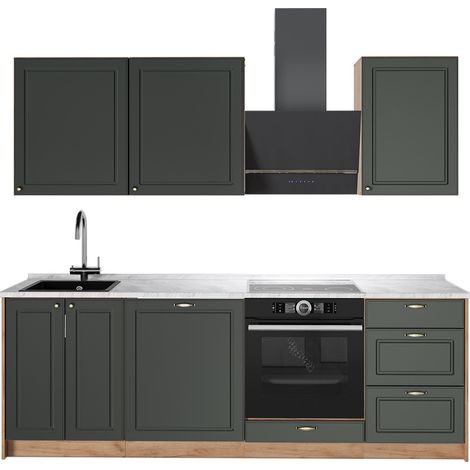 Cucina componibile Fame-Line, Verde-oro rustico/Rovere dorato, 230 cm, PL Marmo, Vicco (1/5)