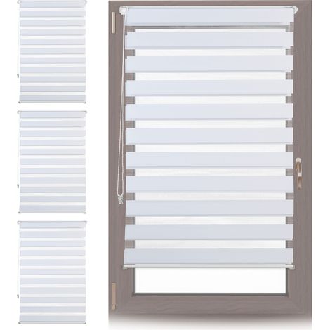 Set of 4 Relaxdays Double Blinds, Klemmfix without Drilling, Side-Pull Shades, for Windows, Fabric, 85x150cm, White