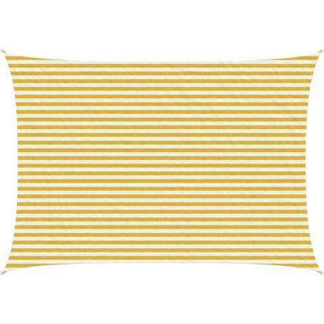 Voile d'ombrage jaune et blanche, 3,5 x 5 mètres, en polyéthylène haute densité. (1/5)