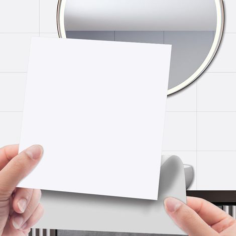 96 Pièces Credence Adhesive Pour Cuisine Blanc, Stickers Muraux 15 x 15 cm, En Vinyle Imperméable, PVC Autocollant Mural Pour Cuisine, Salle à Manger, Salle de Bain (1/5)