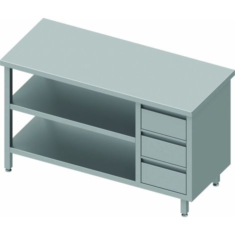 Table Inox Avec 3 Tiroirs & 2 Etagères à Gauche - Sans Dosseret - Gamme 800 - Stalgast