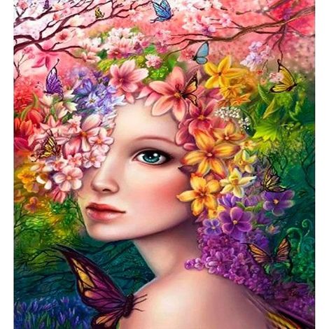 Mosaico de diamantes 5D - Mujer entre flores 40x30cm