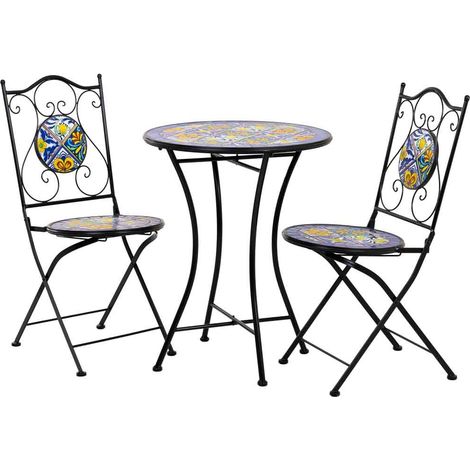 Conjunto mesa y dos sillas de mosaico y forja negro mesa (1/5)