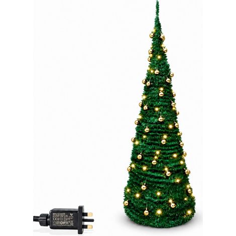 6FT Green Hinged Artificial Christmas Tree with Warm White LEDs & Metal Stand (1/5)