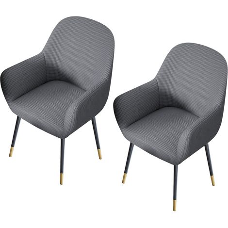 (Light Grey)2 Pack Chair Covers with Armrests Universal Slipcovers for Dining Room Kitchen, Dark Grey (1/5)