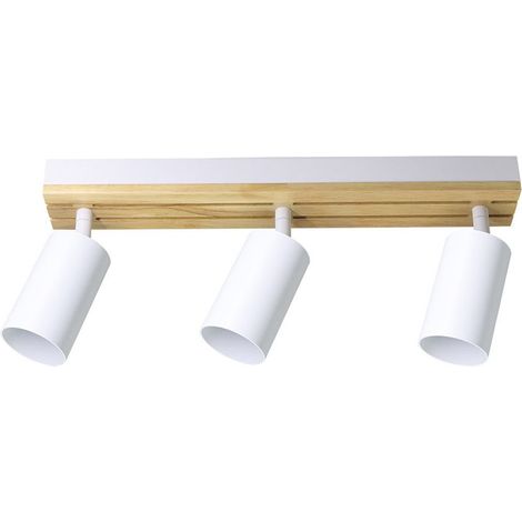 Regleta Waikato 3xGU10 blanco/madera orientable 16,5x38x5,5 cm
