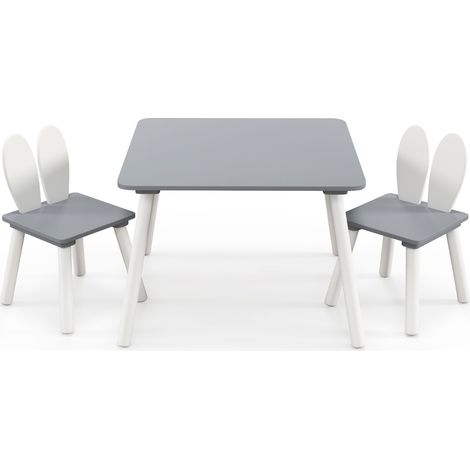 Set tavolo sedie per bambini 3 pezzi per arte, Tavolo e 2 sedie a coniglio gambe in legno massiccio Grigio (1/4)