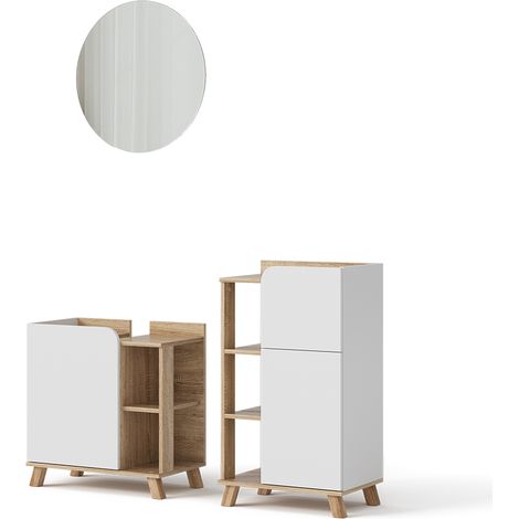 Conjunto de muebles de baño Karen, Sonoma/Blanco, 3 piezas, con mueble alto, Vicco