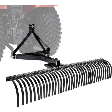 VEVOR Scarificateur Tracte 183 cm Rateau Scarificateur a Remorquer pour Tracteurs Attelage 3 Points Categorie 1, Jardin, Ferme, Entretien de Pelouse, Enlever Herbe Morte Gazon, avec 36 Dents en Acier (1/5)