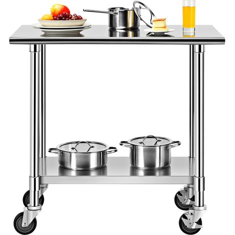 Goplus – Table de travail inox 91,5 x 61 x 88,5 cm – Surface anti-rayure – 2 étagères réglables – Charge max 250 kg – 4 roulettes en PU (1/5)