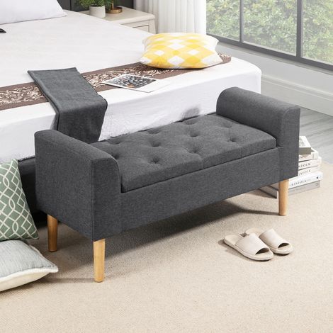 Gepolsterte Aufbewahrungsbank mit Armlehnen, geeignet für Schlafzimmer, Flur oder Wohnzimmer belastbar bis 130 kg Maße: 116 x 44 x 58 cm dunkelgrau (1/5)