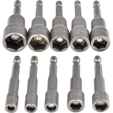 10-teiliger magnetischer Sechskant-Bit-Steckschlüsselsatz, 6–15 mm Schlagschrauber, magnetischer Sechskant-Bit-Steckschlüsselsatz, 1/4 magnetischer Sechskant-Bit-Steckschlüssel-Adapter (1/5)