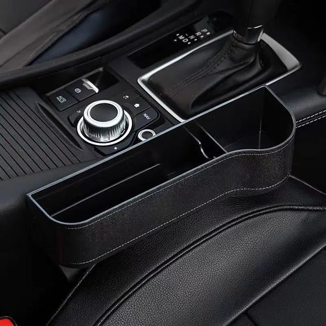 (Côté droit noir) 1 paire de boîtes de rangement pour siège auto, compartiments pour portefeuille et téléphone, avec fente pour compartiments. (1/5)