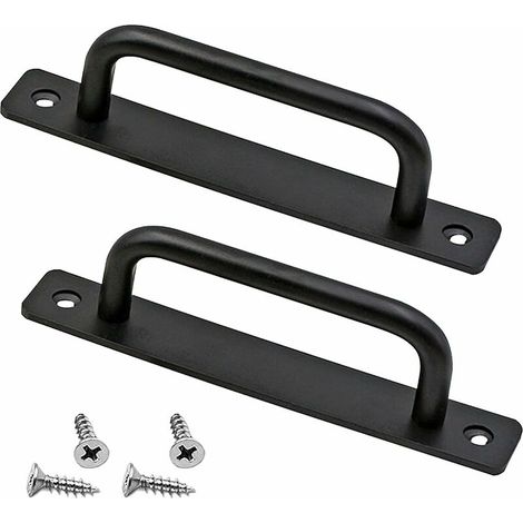 Poignée de porte,Poignée de porte de grange robuste 2 pièces Poignée de porte coulissante Poignées de porte poussoir avec plaque arrière Poignées de barre d'appui en alliage d'aluminium pour meubles (1/5)