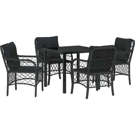 Maison Exclusive - Set da Pranzo per Giardino con cuscino 5 pcs Nero polyrattan (1/5)