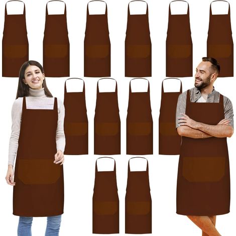 Ensemble de 12 tabliers de cuisine unisexes rouges, avec 2 poches, pour adultes, idéal pour cuisiner, peindre, griller, pâtisser, lavable, 60 x 71 cm (1/5)